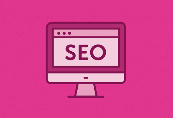 layout by flywheel seo essentials feature pink desktop icon SEO letters