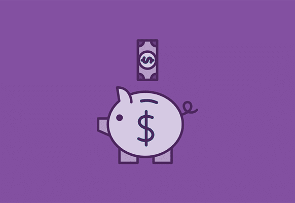 layout by flywheel finance tips purple piggy bank and dollar icons