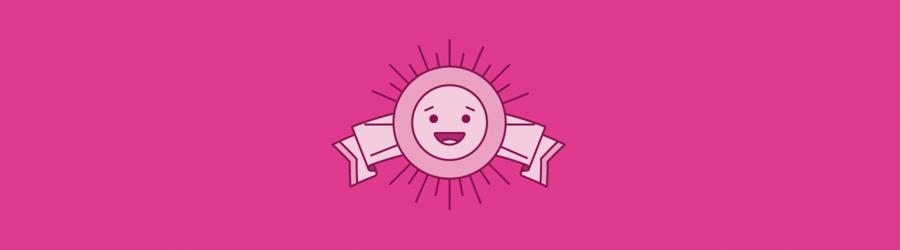 layout by flywheel exceptional client experience feature pink icon smiling face on starburst and banner