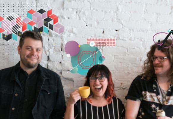layout by flywheel agency spotlight anderson creative group stay creative five members with graphic illustrations over head