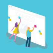 layout by flywheel how to get better client feedback flat design man and woman working on webpage feedback with sticky notes