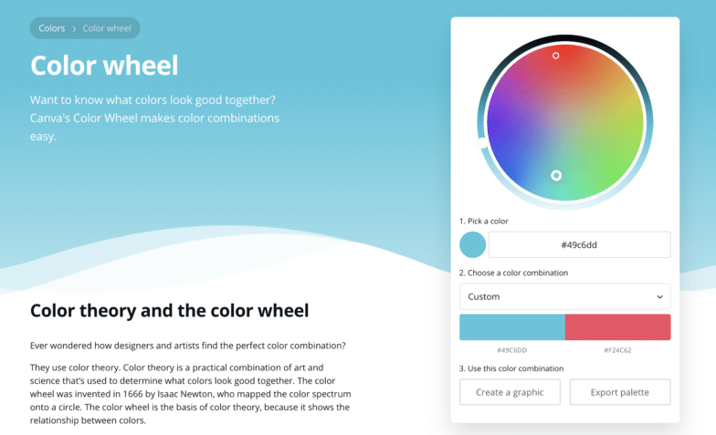 screenshot of Canva color wheel tool