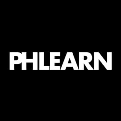 White PHLEARN logo on a black background