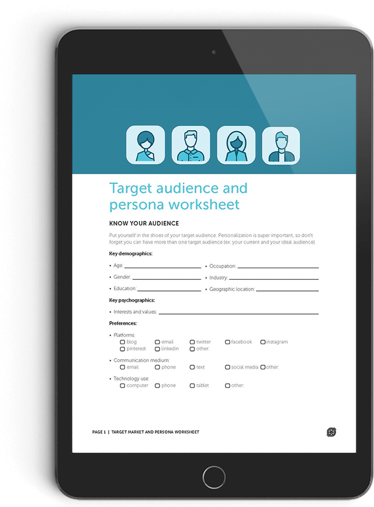 Image of the Flywheel Client Persona Worksheet as it looks on a tablet
