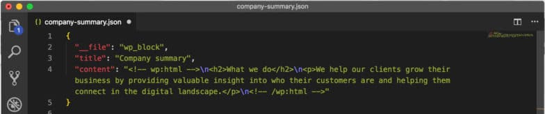 the html code of the Company Summary block