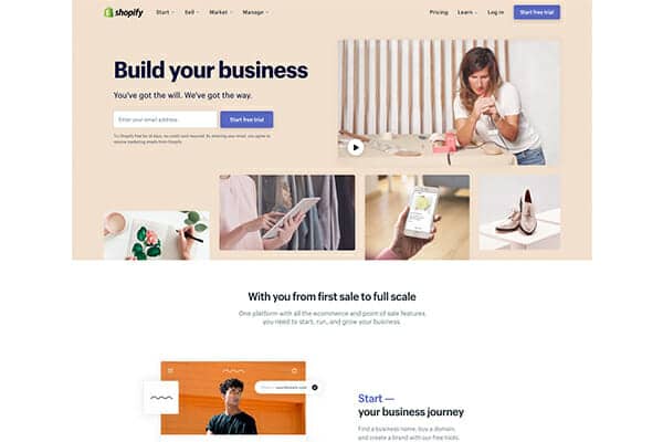 A screenshot of Shopify's homepage.