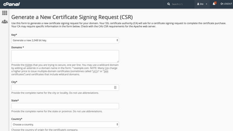 Some of the steps required to add an SSL certificate via cPanel. 