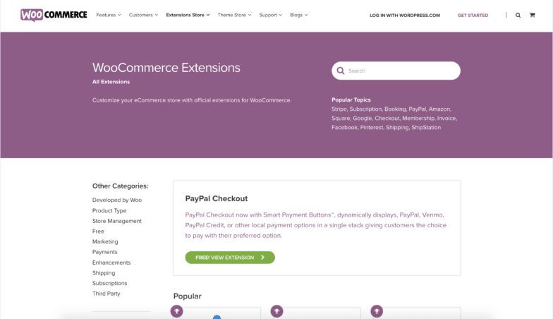 WooCommerce Extensions page