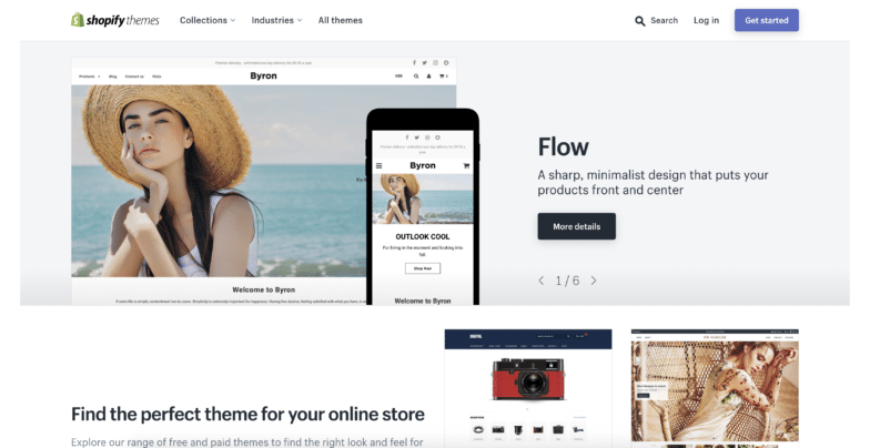 A screenshot of Shopify's themes page
