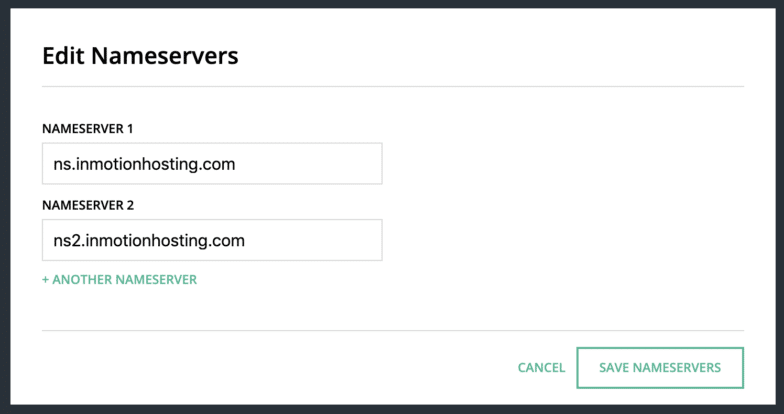 This is an example of creating nameservers in Hover. Typically, you’ll need to fill in both a primary and secondary nameserver. 