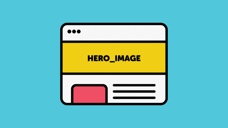An illustrated sketch of a website, with the hero image (at the top) being the main focal point of the website
