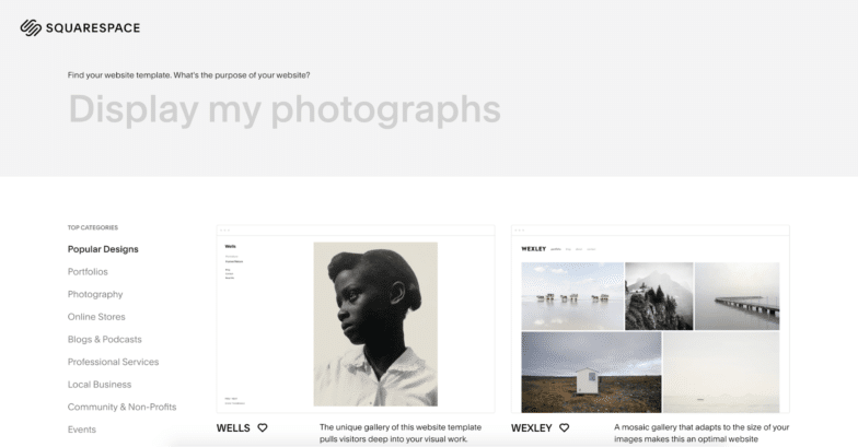 Screenshot of Squarespace home page