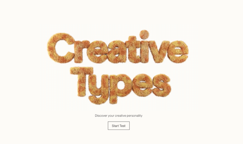 A screenshot of a page with "Creative Types" in the center of the page. The font itself looks fuzzy or fluffy, like a carpet