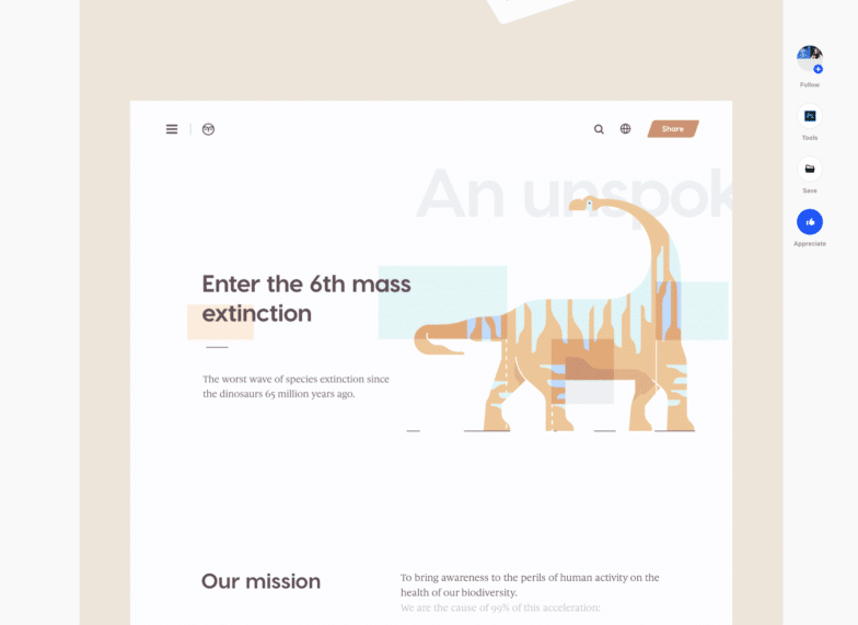 A screenshot of abstract illustration featuring a dinosaur with design inside of it. 