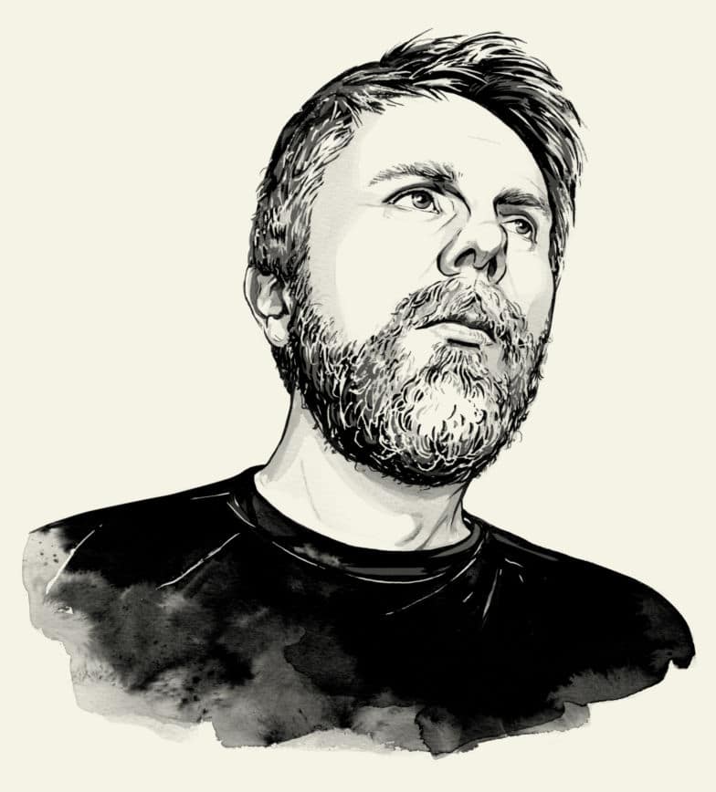 self-drawn portrait of Simon Walker