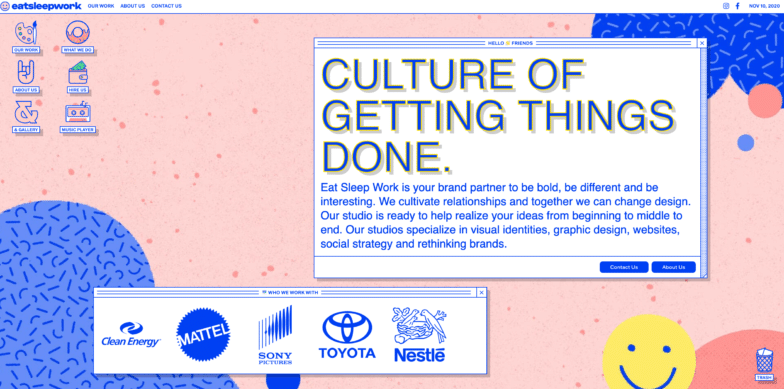 A screenshot of Eat Sleep Work's homepage, one of the best agency websites