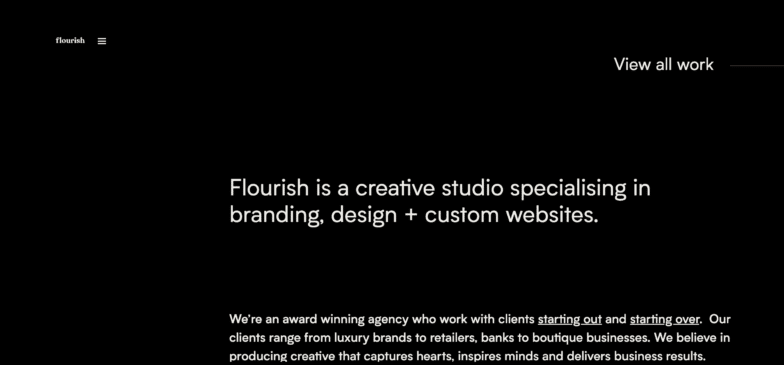 A screenshot of Flourish's homepage, one of the best agency websites