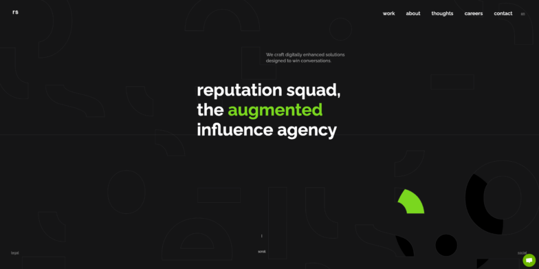 A screenshot of Reputation Squad's homepage, one of the best agency websites