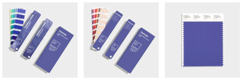three types of Very Peri swatches available for purchase through Pantone's website
