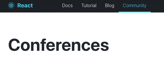 React conferences page website screenshot