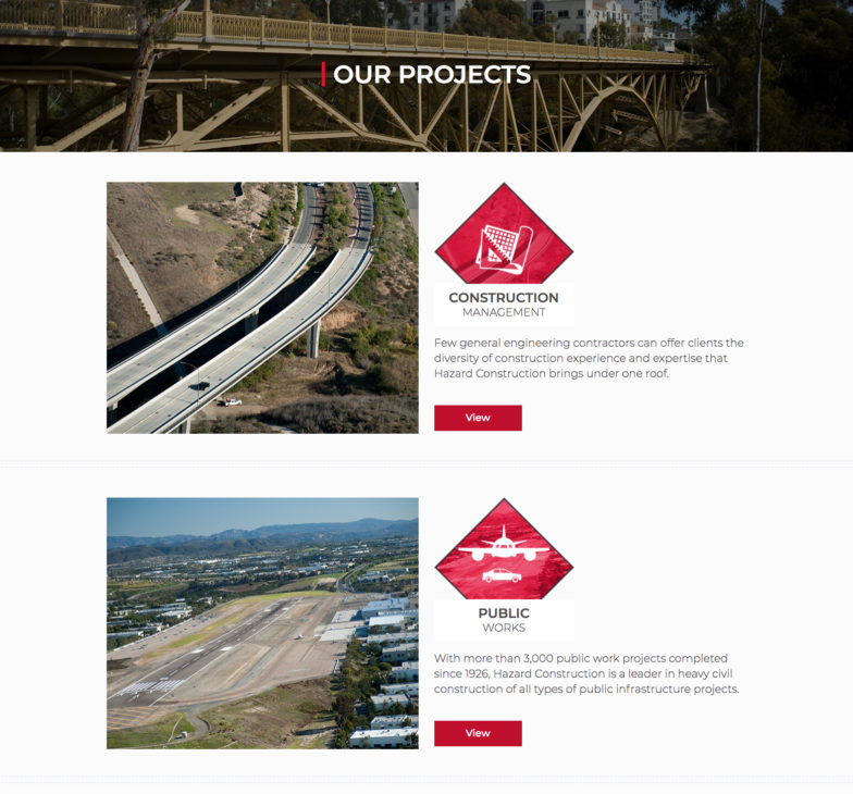 screenshot from Hazard Construction's portfolio site