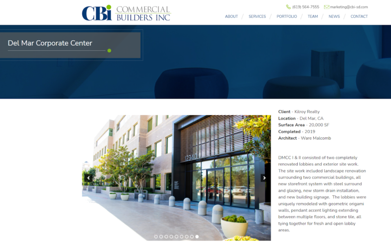 screenshot from Commercial Builders Inc.'s portfolio site