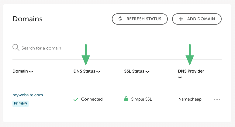 DNS status and DNS registrar displayed in Flywheel dashboard