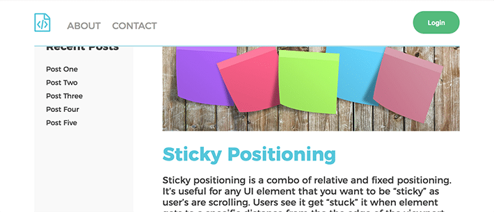 sticky header css positioning example