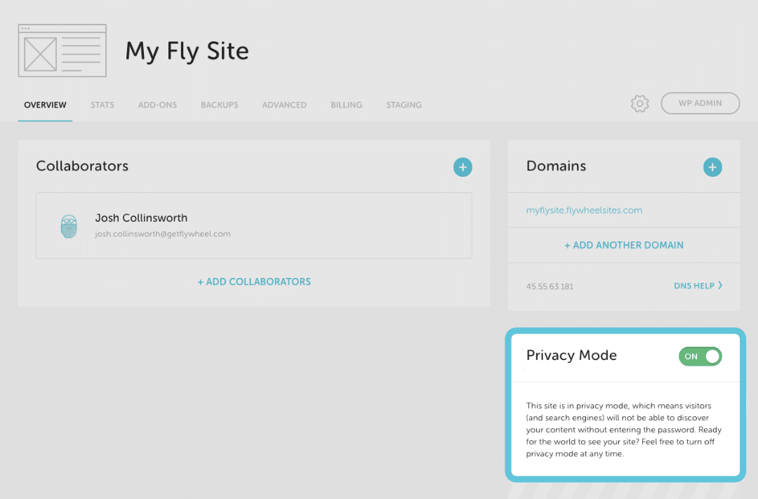 Flywheel temporary site password