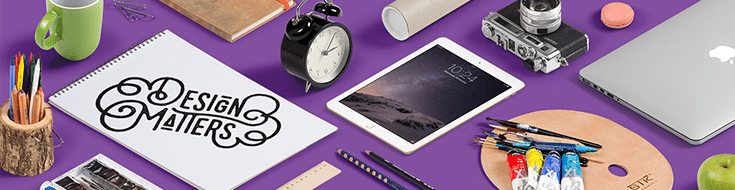 layout by flywheel photoshop mockups and scene creators feature mockup elements laptop notebooks paint tools on purple background