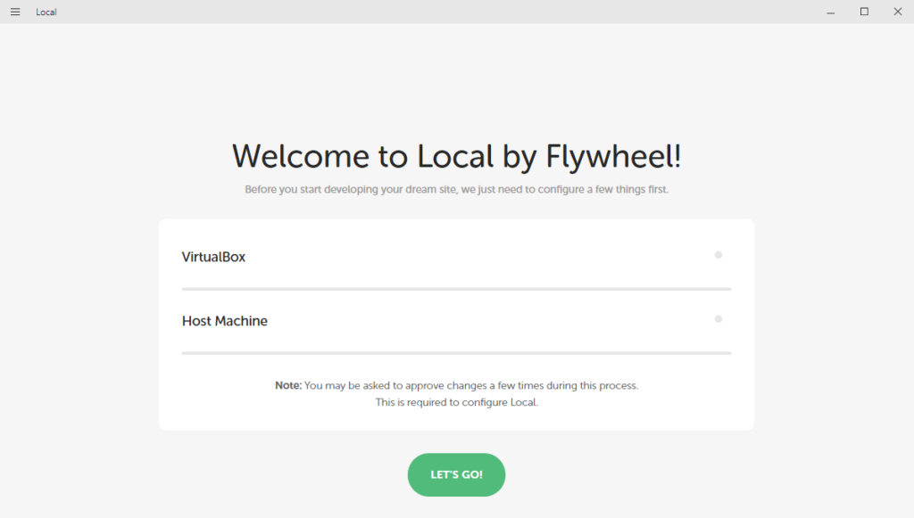 The welcome screen for Local by Flywheel