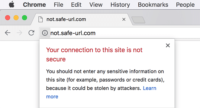 barra de URL de cifrado no segura de google chrome sin ssl en not.safe-url.com