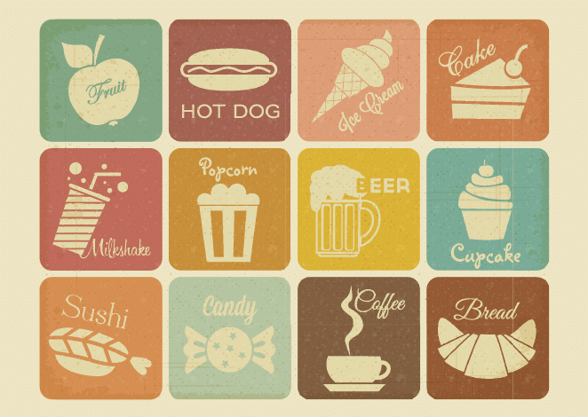 Free retro vintage drink and food icons