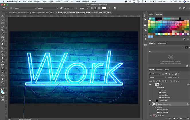 layout by flywheel neon glow effect photoshop how to tutorial transform cord