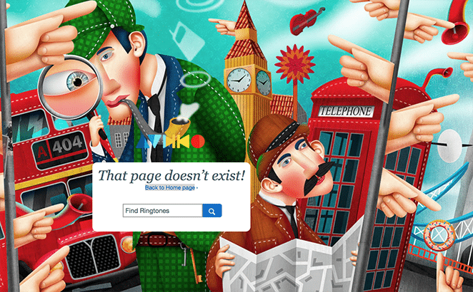 layout by flywheel creative 404 page convert audiko screenshot with magnifying glass cartoon