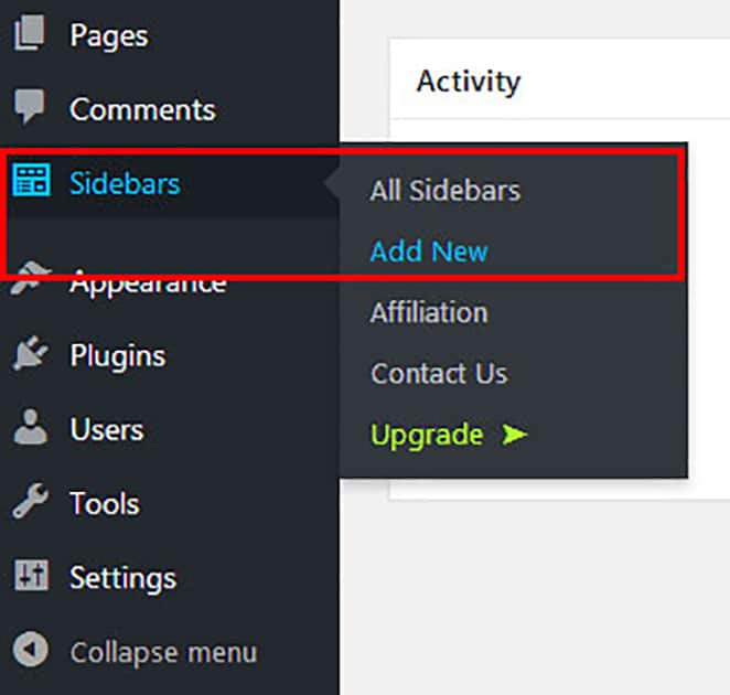 wordpress sidebars plugin option add new sidebar