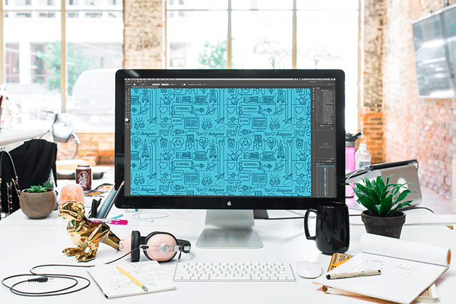design patterns tutorial example with flywheel designed pattern in Adobe Illustrator on desktop scene
