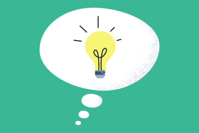 lightbulb in thought bubble on green background design based on choosing domain name for creative business website