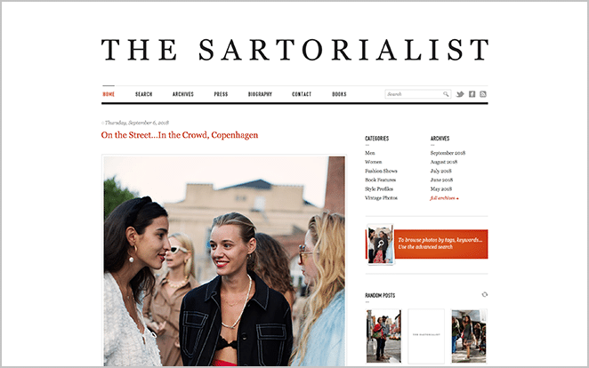 the sartorialist website screenshot wordpress blog example