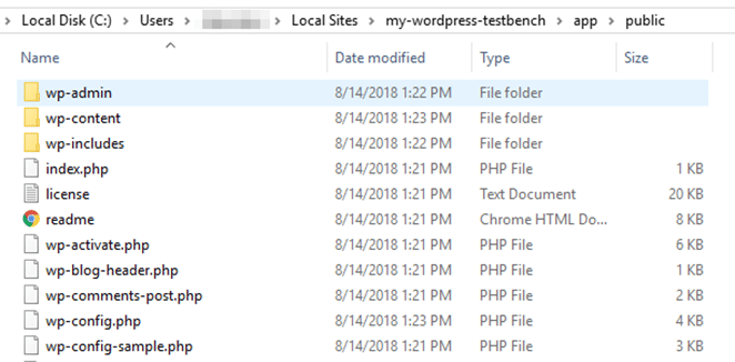 screenshot of computer files wp-admin public folders