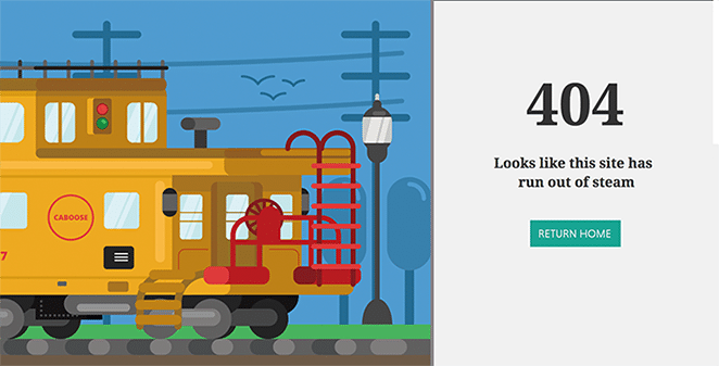basic wordpress custom child theme 404 page tutorial example with train graphic