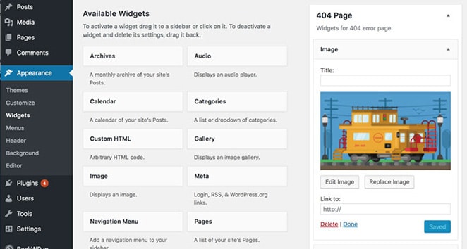 wordpress dashboard widget area insert basic wordpress custom child theme 404 page tutorial example with train graphic