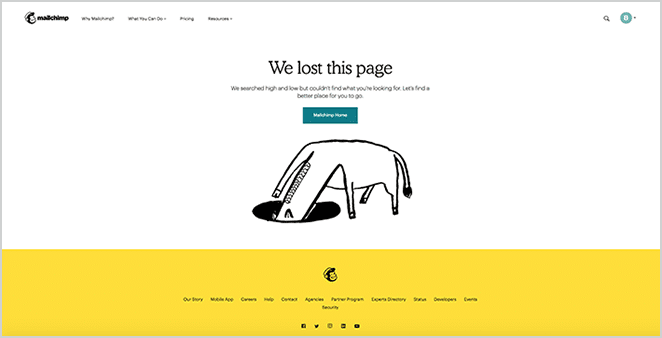 mailchimp custom 404 page