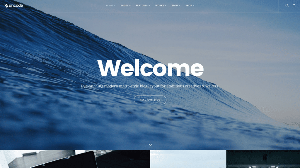 A preview of the Uncode WordPress theme