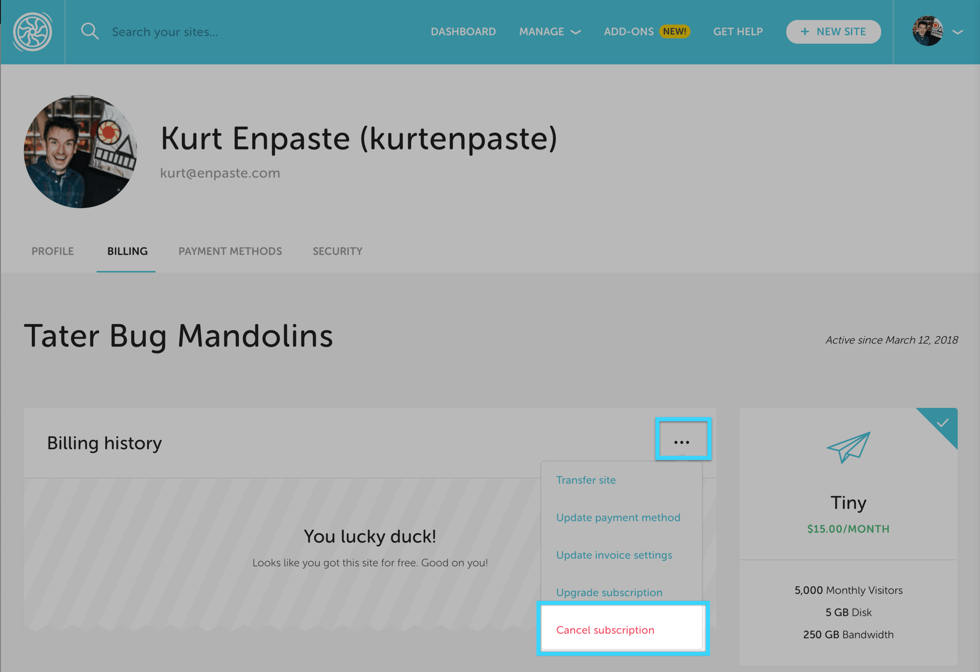Flywheel How can I cancel a subscription?