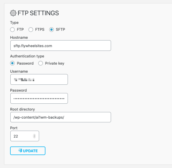 All-in-one WP Migration FTP settings