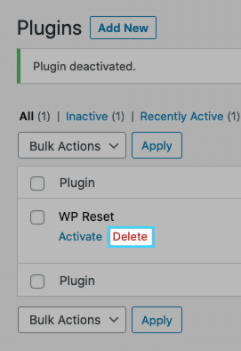 Delete WP Reset