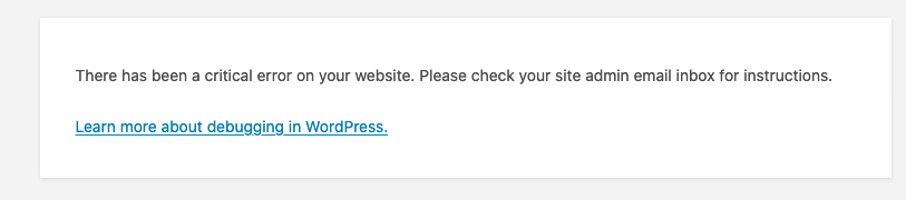 WordPress critcal error message