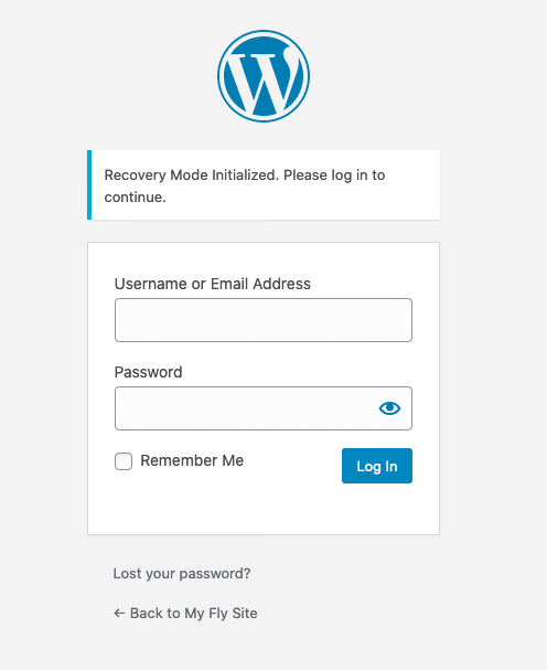 recovery mode WordPress login