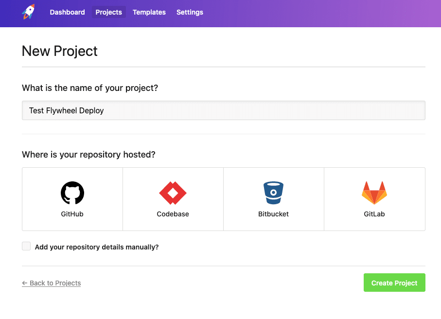 creating a new project in DeployHQ